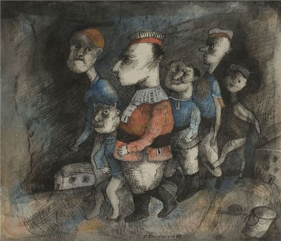 Ink and watercolor by Denis Pouppeville, 1983