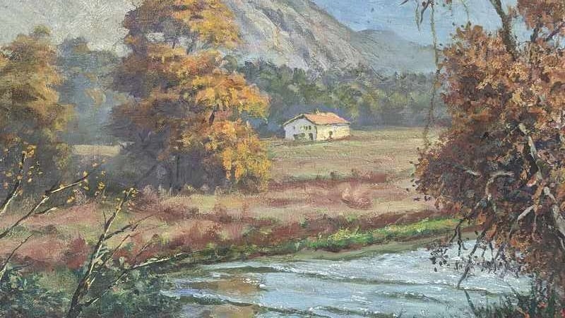 William Biehn | Ferme basque entre montagne et rivière Huile sur toile