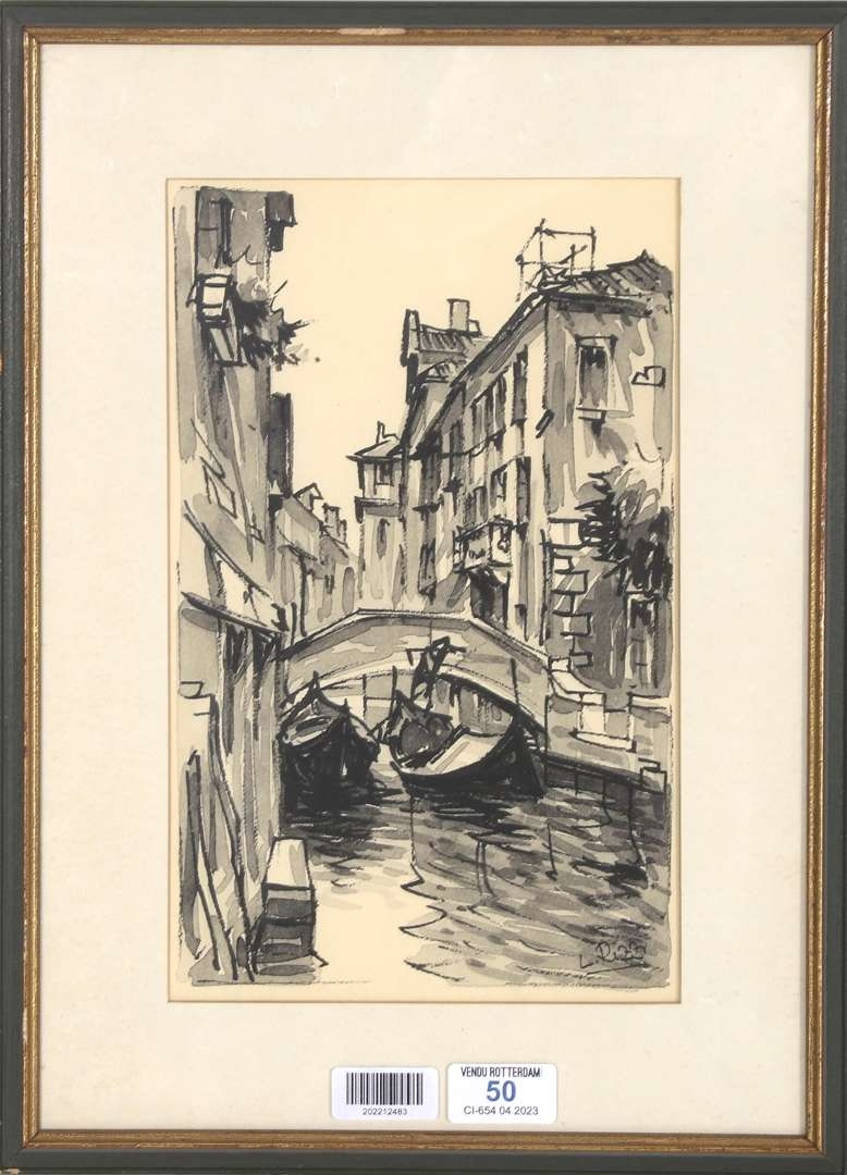 Artwork by Lorenzo Rizzi, Brug in Venetië, Made of Watercolor in India ink