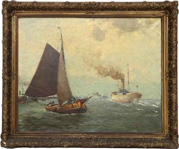 Schepen op de rivier by Willem Horselenberg