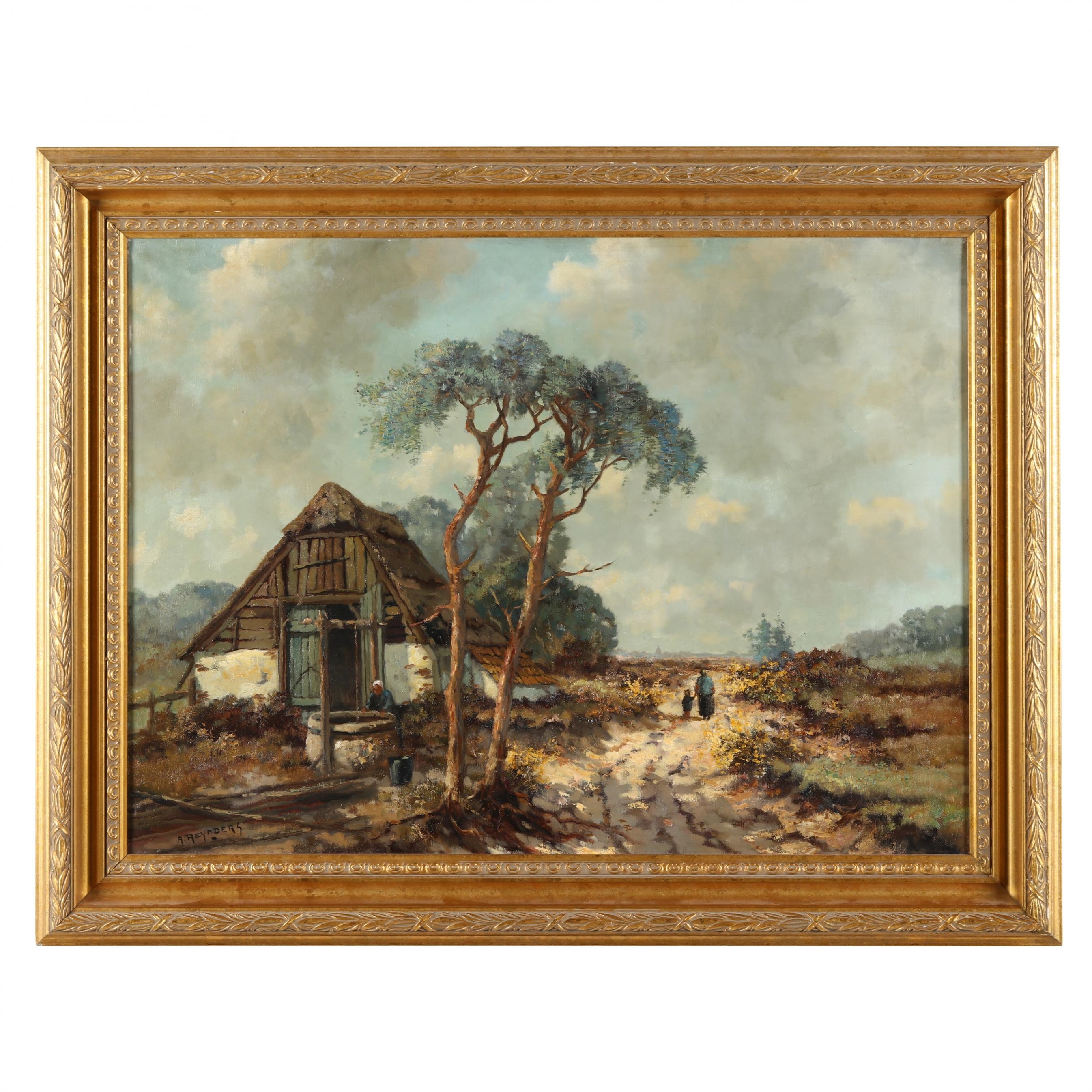 Artwork by A. Rynders, A Rural Scene with Figures and Well, Made of Oil on canvas