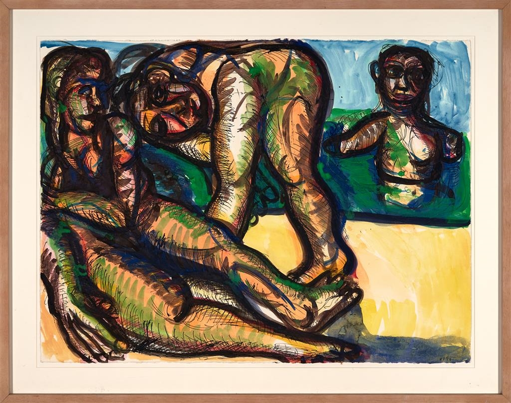 Artwork by Joe Furlonger, Bathers, Made of watercolour, ink and pen on paper
