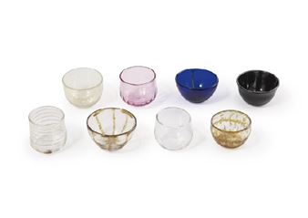 Glass sake cup (a set of 8) - Yoshio Hamada