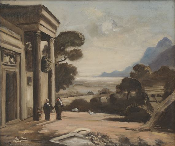 An Arcadian landscape after a drawing by Claude in Liber Veritatis by Adrian Maurice Daintry, dated 1950