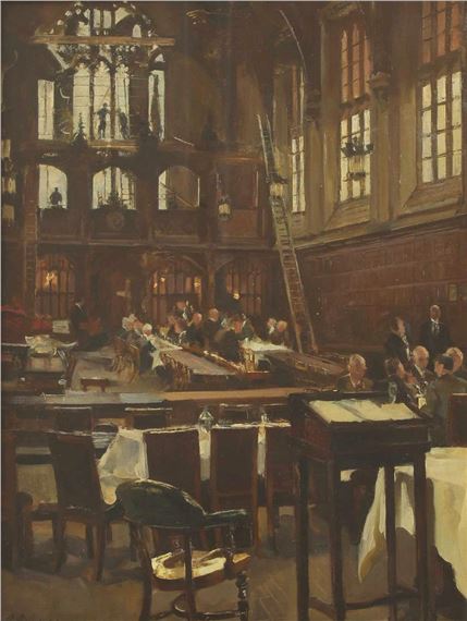 Restoration of the hall at Lincolns Inn following enemy attack by Anna Airy, 1944