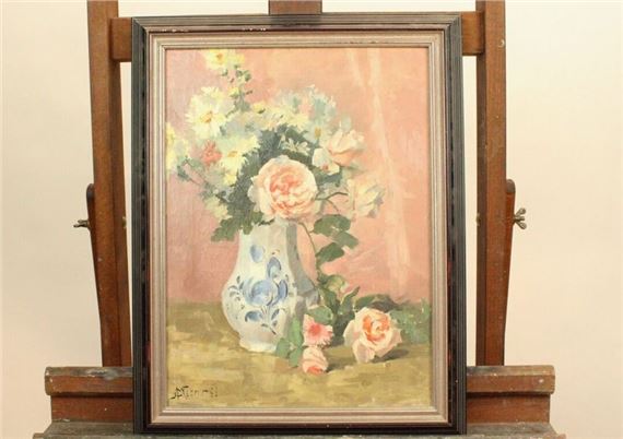 Still life with a bouquet by Adolphe Crespin