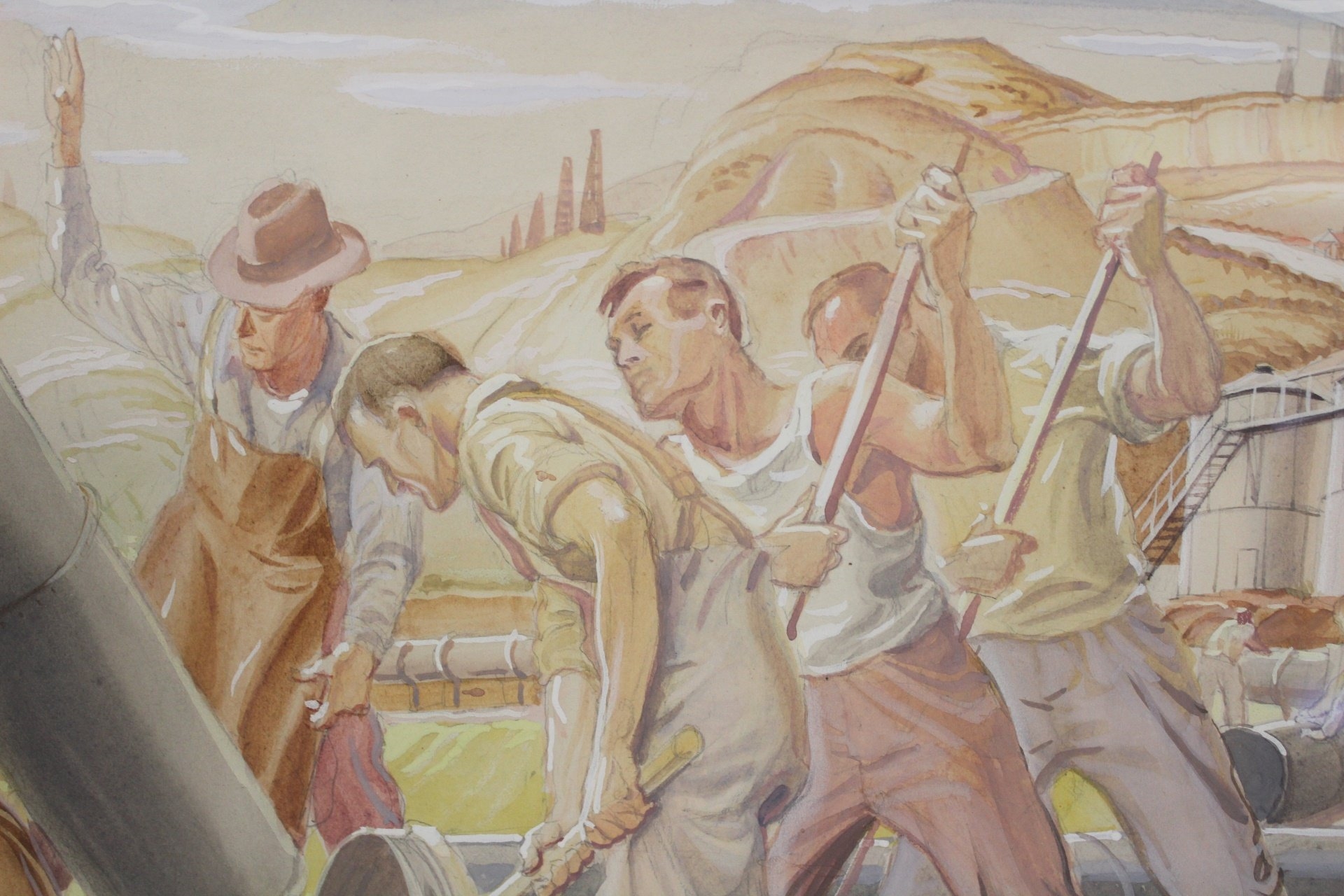 Artwork by Andrew Karoly, Lajos Szántó‏, "Oil Fields", Made of Tempera on board