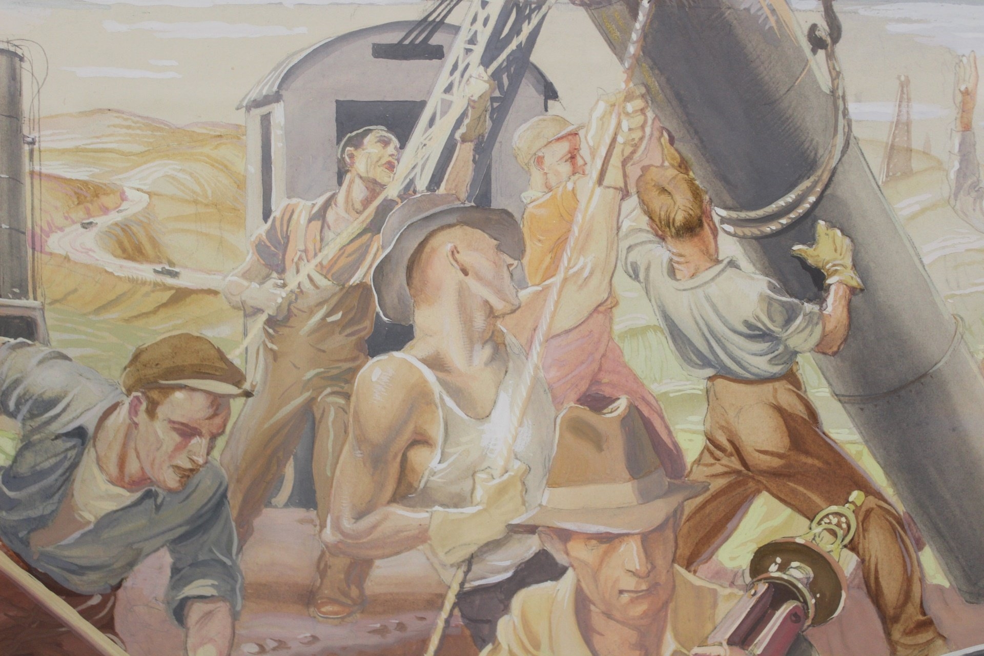 Artwork by Andrew Karoly, Lajos Szántó‏, "Oil Fields", Made of Tempera on board