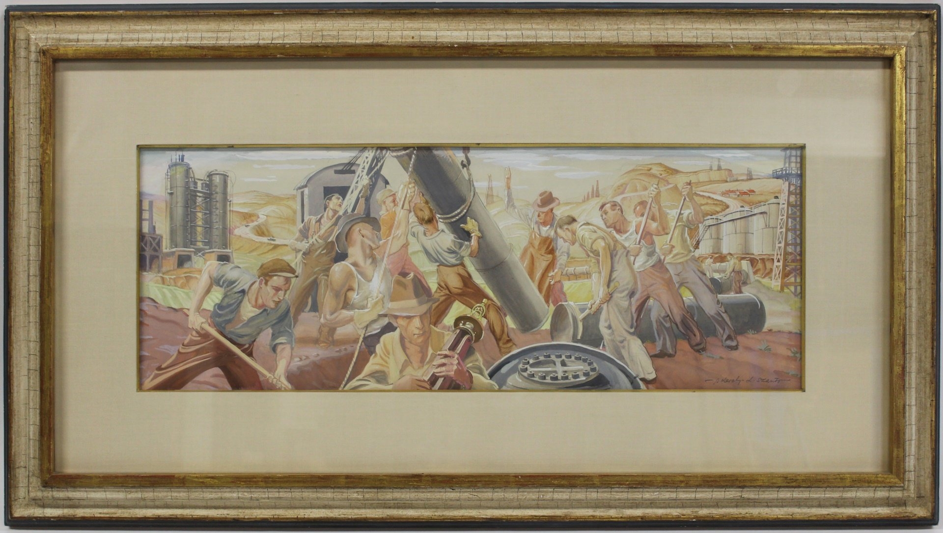 Artwork by Andrew Karoly, Lajos Szántó‏, "Oil Fields", Made of Tempera on board