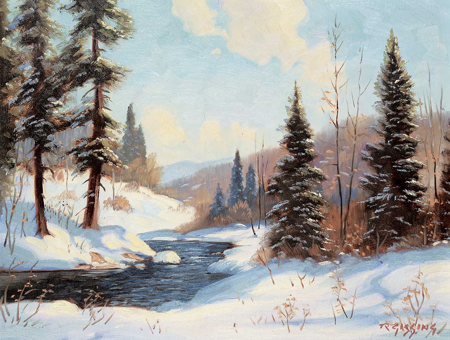 Artwork by Roland Gissing, Winter in the Foothills, Made of oil on canvas board