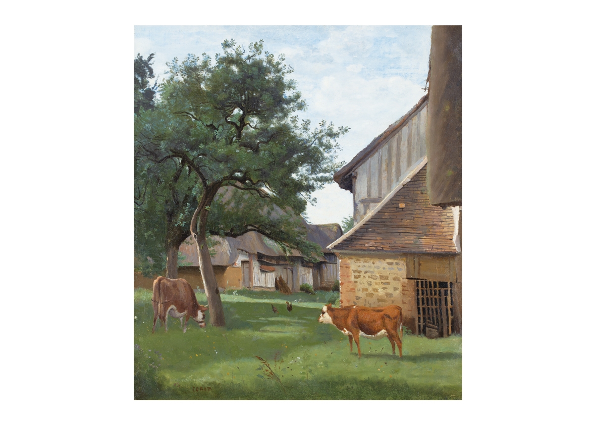 jean-baptiste-camille-corot-une-cour-normande-avec-deux-vaches-1845