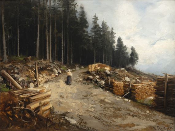 A peasant woman on a forest path - Helmuth Raetzer