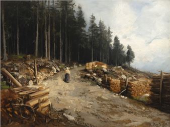 A peasant woman on a forest path - Helmuth Raetzer