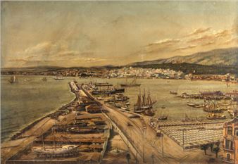 Mallorca. View from Almudaina Palace over Palma harbour towards Castell de Bellver - Ramón Pou Vidal