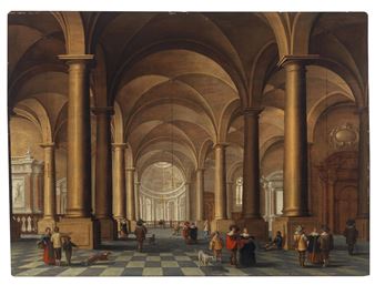 A church interior with elegant figures - Jan van der Vucht