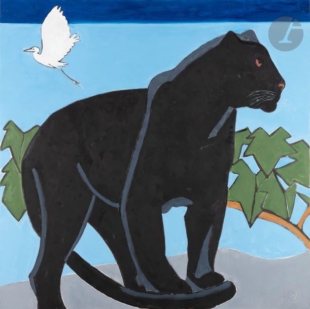 Artwork by Jacques Chalom des Cordes, Jaguar noir de Guyane, 1985, Made of Huile sur toile