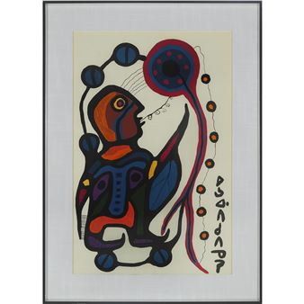 SHAMAN, THE OJIBWAY, RECEIVES THE SACRED FIRE FROM THE 3RD HEAVEN - Norval Morrisseau