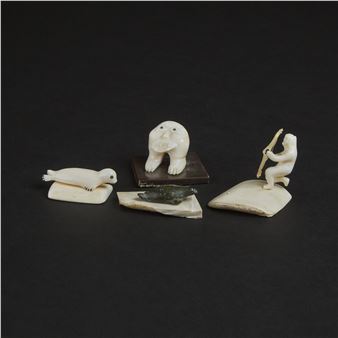 HUNTER WITH CATCH, SEALS ON ICE FLOES, TRANSFORMATION FIGURE - Annie Nowdlak