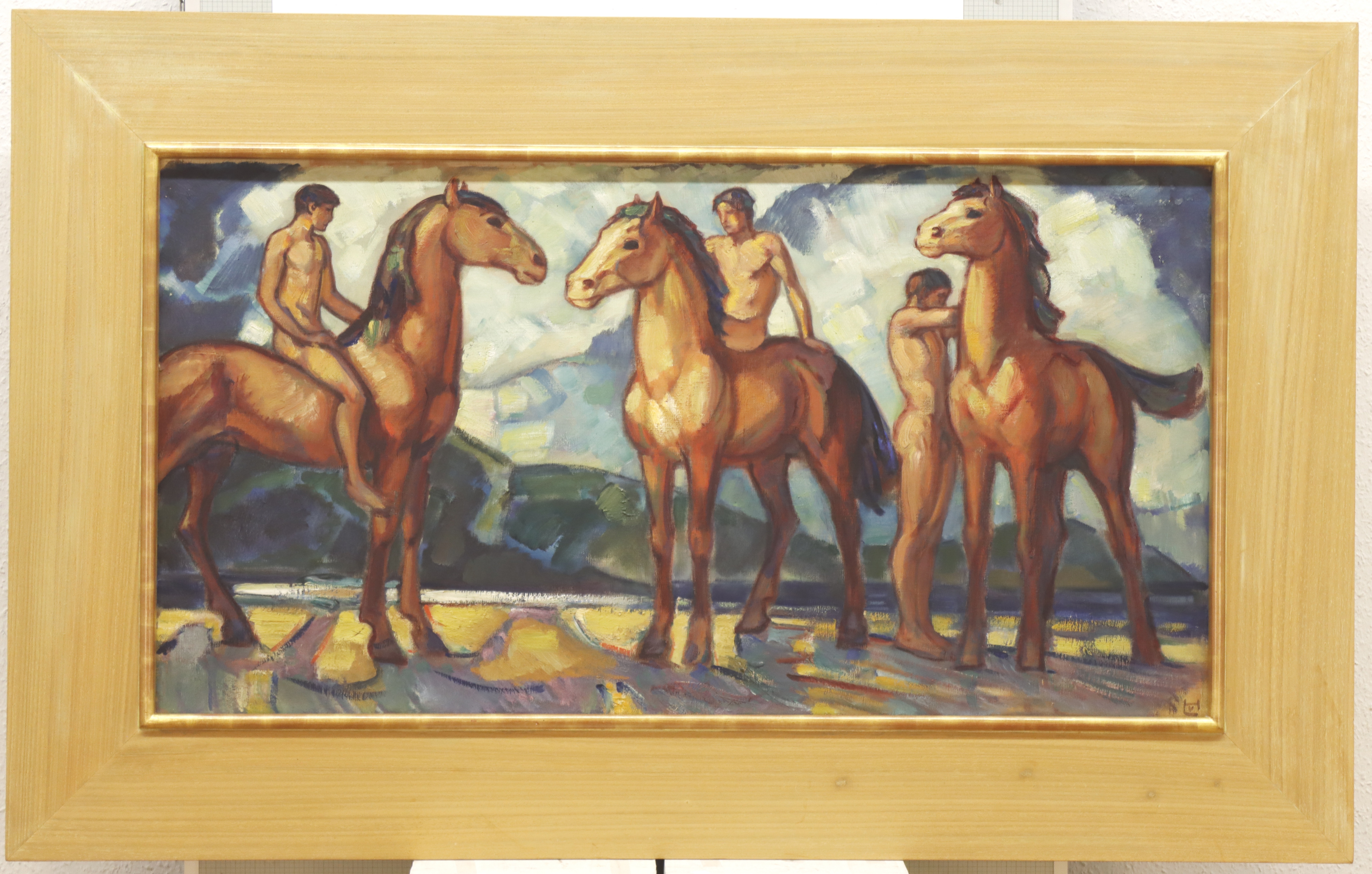 Artwork by Ludwig von Hofmann, Jünglinge mit Pferden in Gebirgslandschaft (auch: Reiter am Gestade).