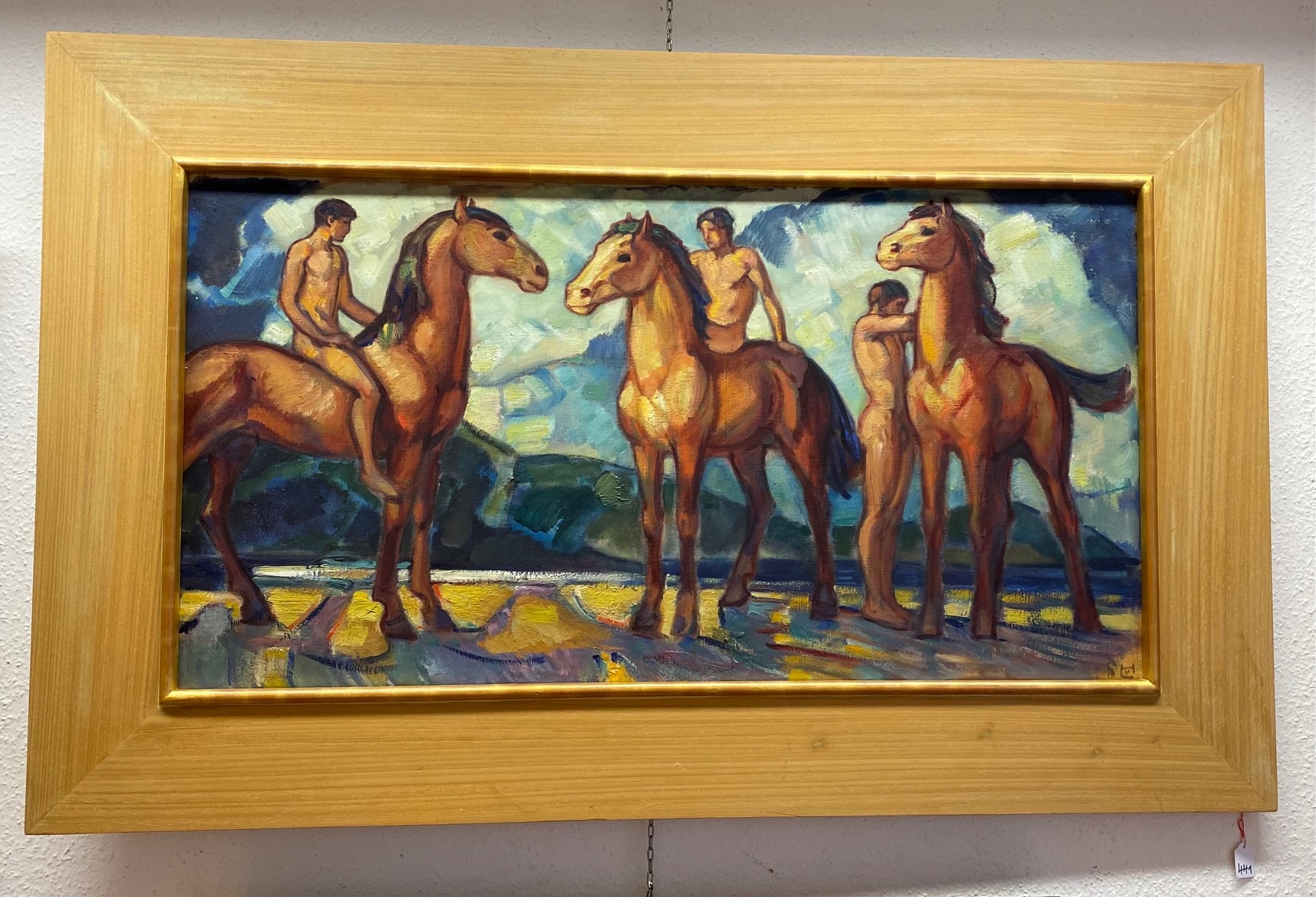 Artwork by Ludwig von Hofmann, Jünglinge mit Pferden in Gebirgslandschaft (auch: Reiter am Gestade).