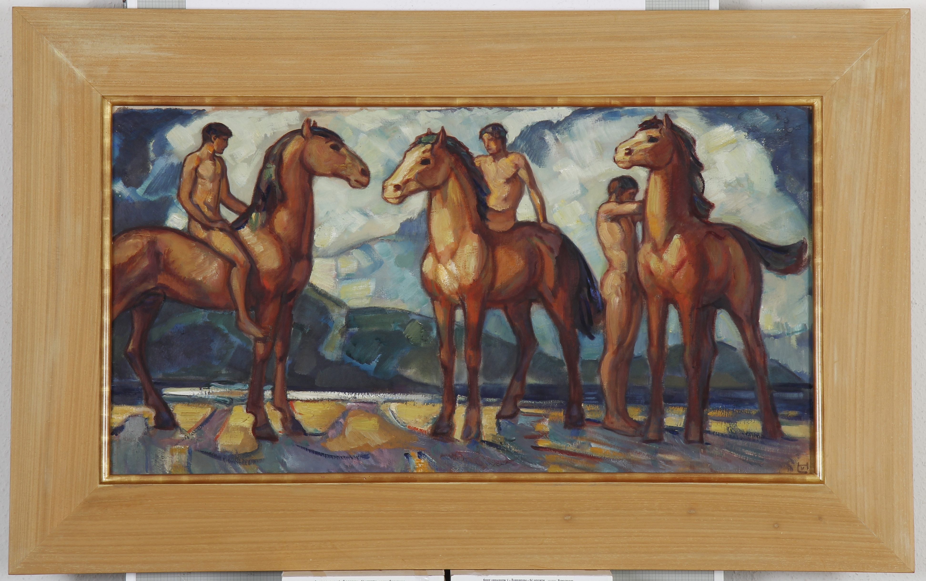 Artwork by Ludwig von Hofmann, Jünglinge mit Pferden in Gebirgslandschaft (auch: Reiter am Gestade).