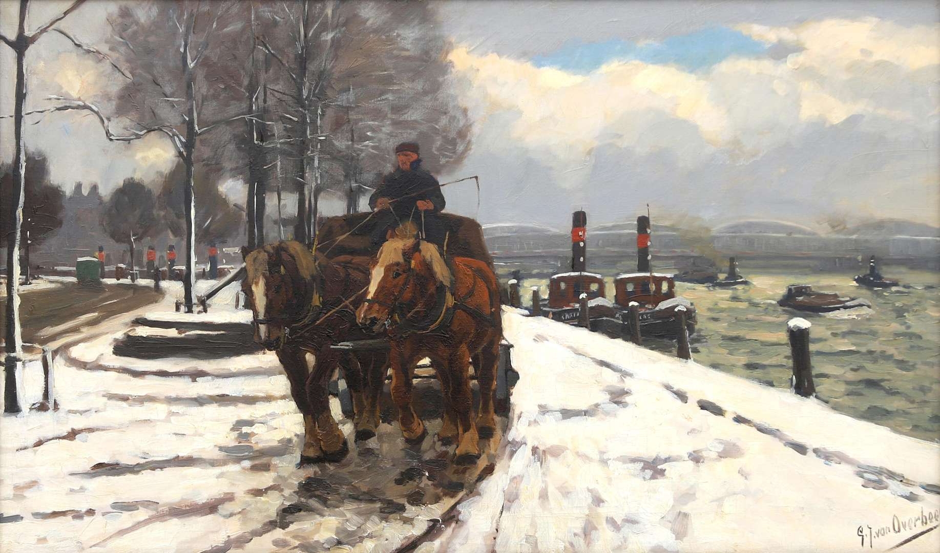 Gijsbertus Johannes van Overbeek | 'Sleperswagen op de Rotterdamse kade ...