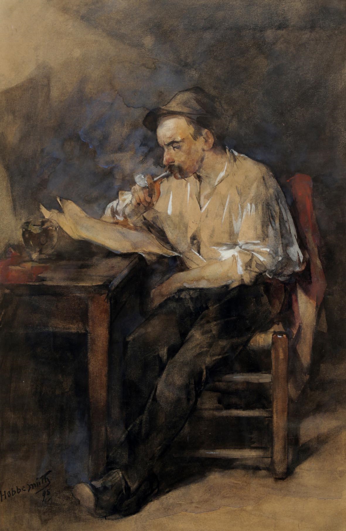 Hobbe Smith | Pijp rokende man in interieur | MutualArt