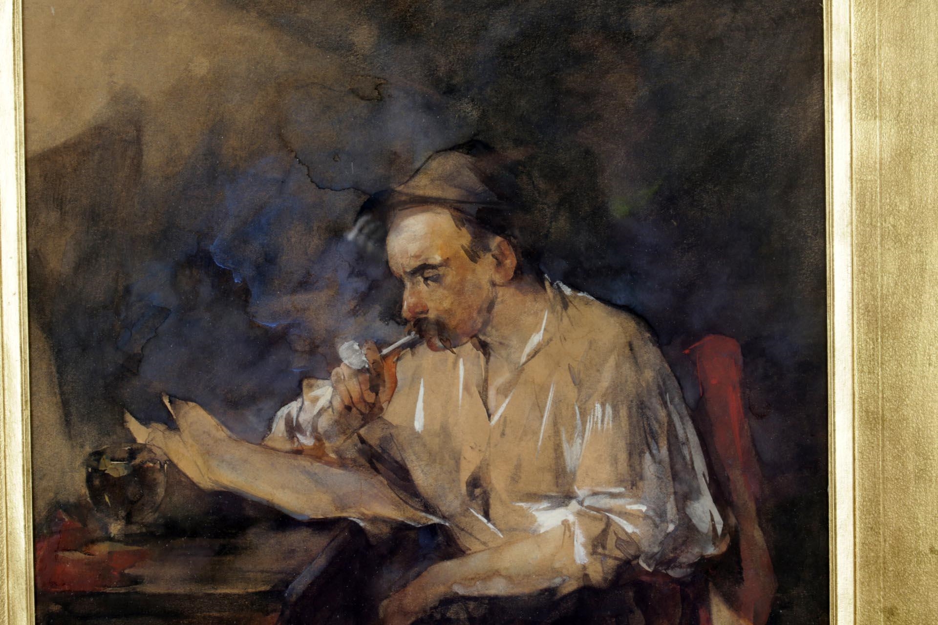 Hobbe Smith | Pijp rokende man in interieur | MutualArt