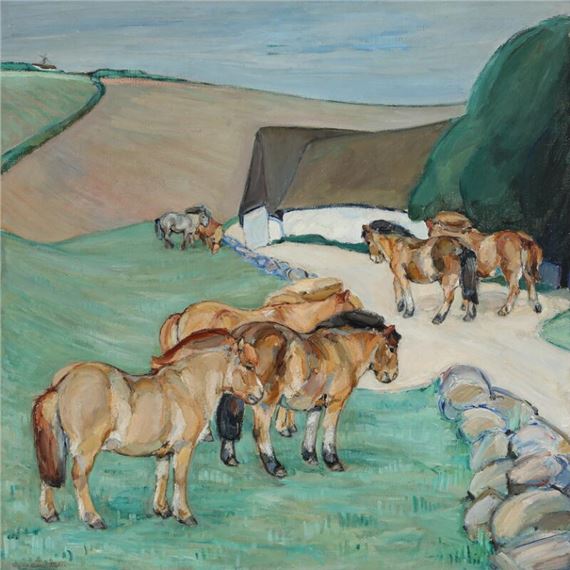 Scenery with horses by Anna Maria Mehrn, 1917