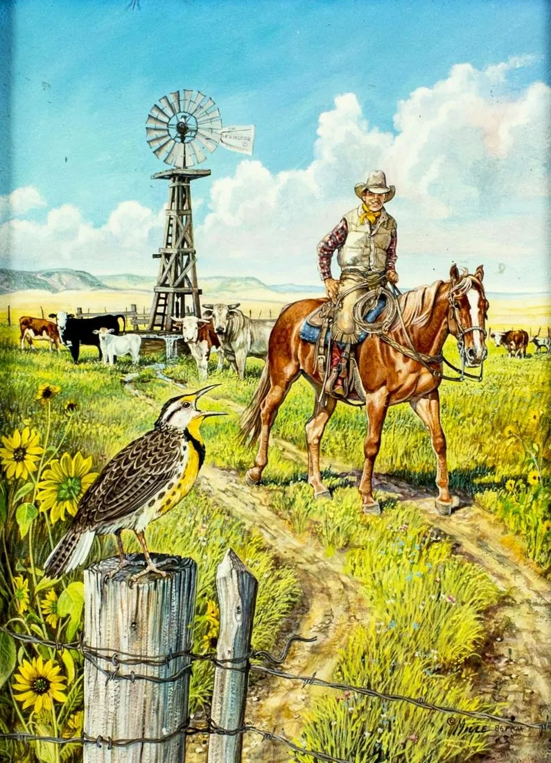 Artwork by Mille (mildred Carol) Funk, Cattlemens Canary, Made of oil on board