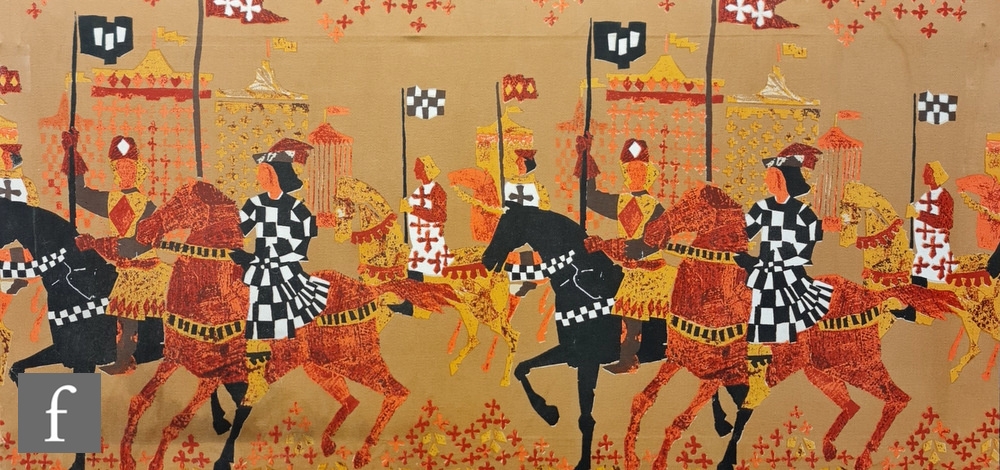 Tibor Reich | A Tibor Reich fabric panel depicting medieval riders with ...