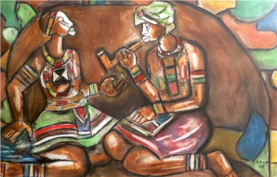 NDEBELE WOMAN SMOKING A PIPE