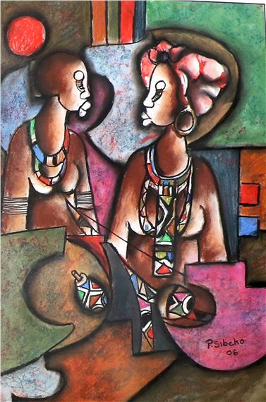 TWO SEATED LADIES by Peter Sibeko