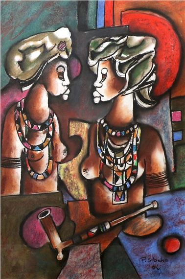 TWO LADIES WITH A SMOKING PIPE by Peter Sibeko