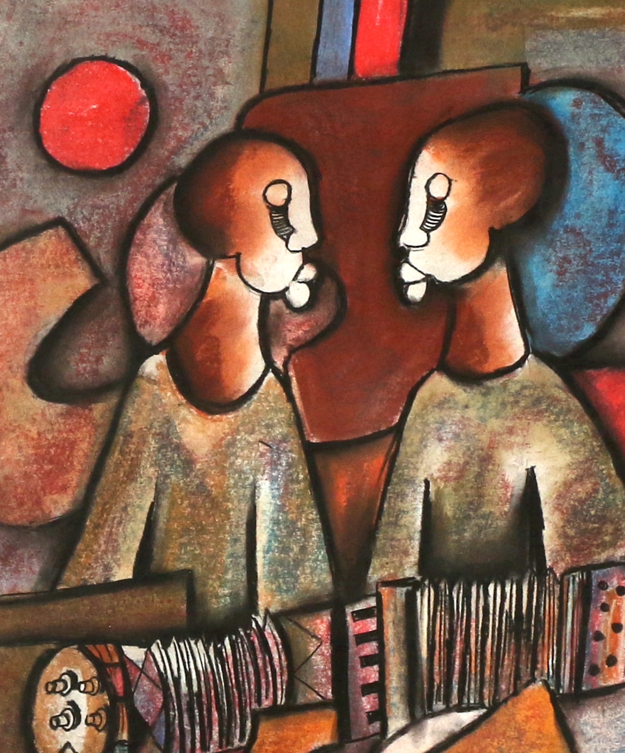 Artwork by Peter Sibeko, ACORDIAN PLAYERS, Made of mixed media on paper