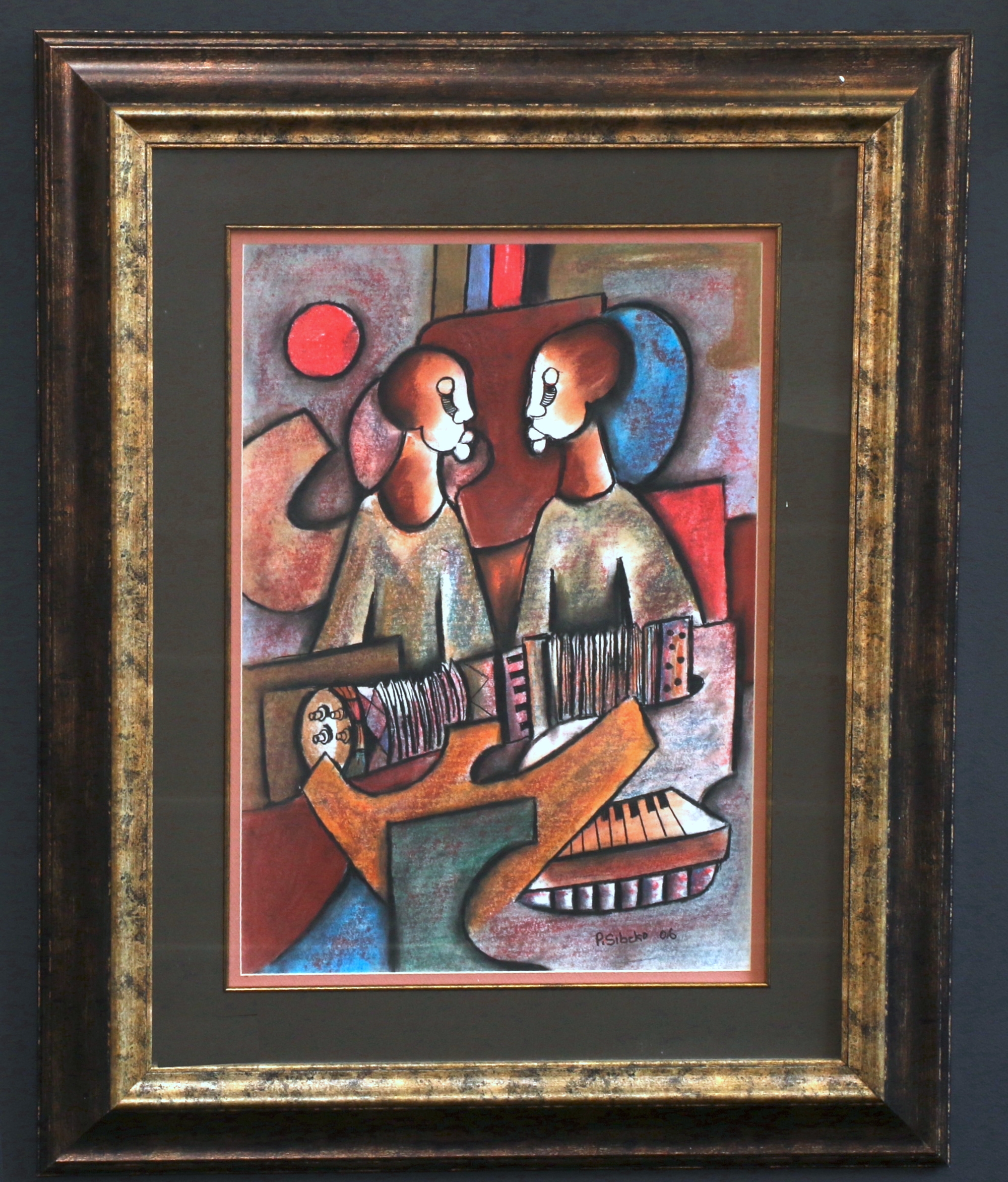 Artwork by Peter Sibeko, ACORDIAN PLAYERS, Made of mixed media on paper