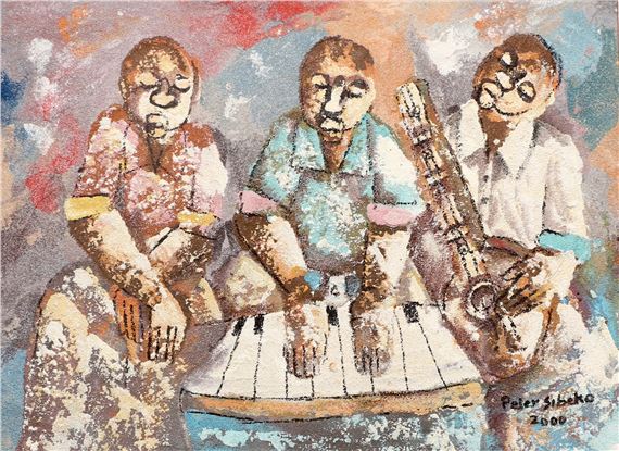 THREE MUSICIANS by Peter Sibeko, dated 2000