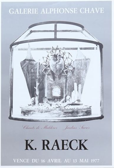 Affiche de l'exposition "chants de Maldoror et Jardins sacrés" à la Galerie Alphonse Chave à Vence du 16 avril au 13 mai 1977. - Karina Raeck
