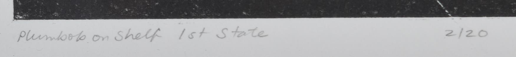 Artwork by Edwina N. Ellis, 'PLUM BOB ON SHELF' - 1993, Made of collagraph etching on paper