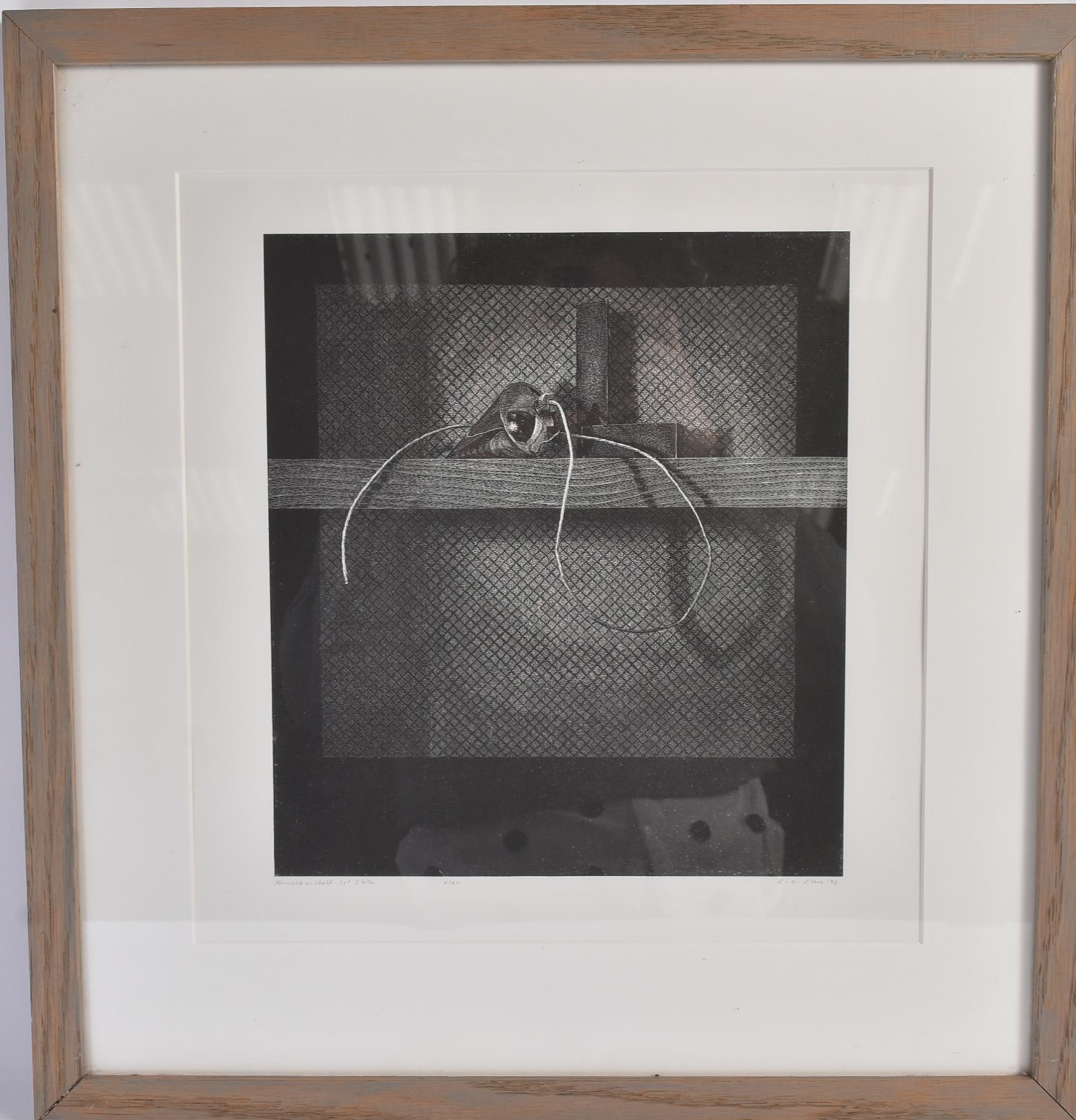 Artwork by Edwina N. Ellis, 'PLUM BOB ON SHELF' - 1993, Made of collagraph etching on paper