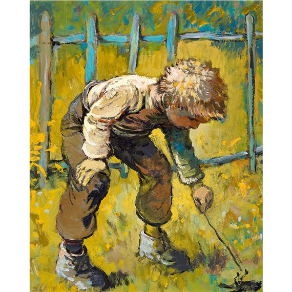 Karl Schenk | Neugieriger Knabe mit leblosem Vogel | MutualArt
