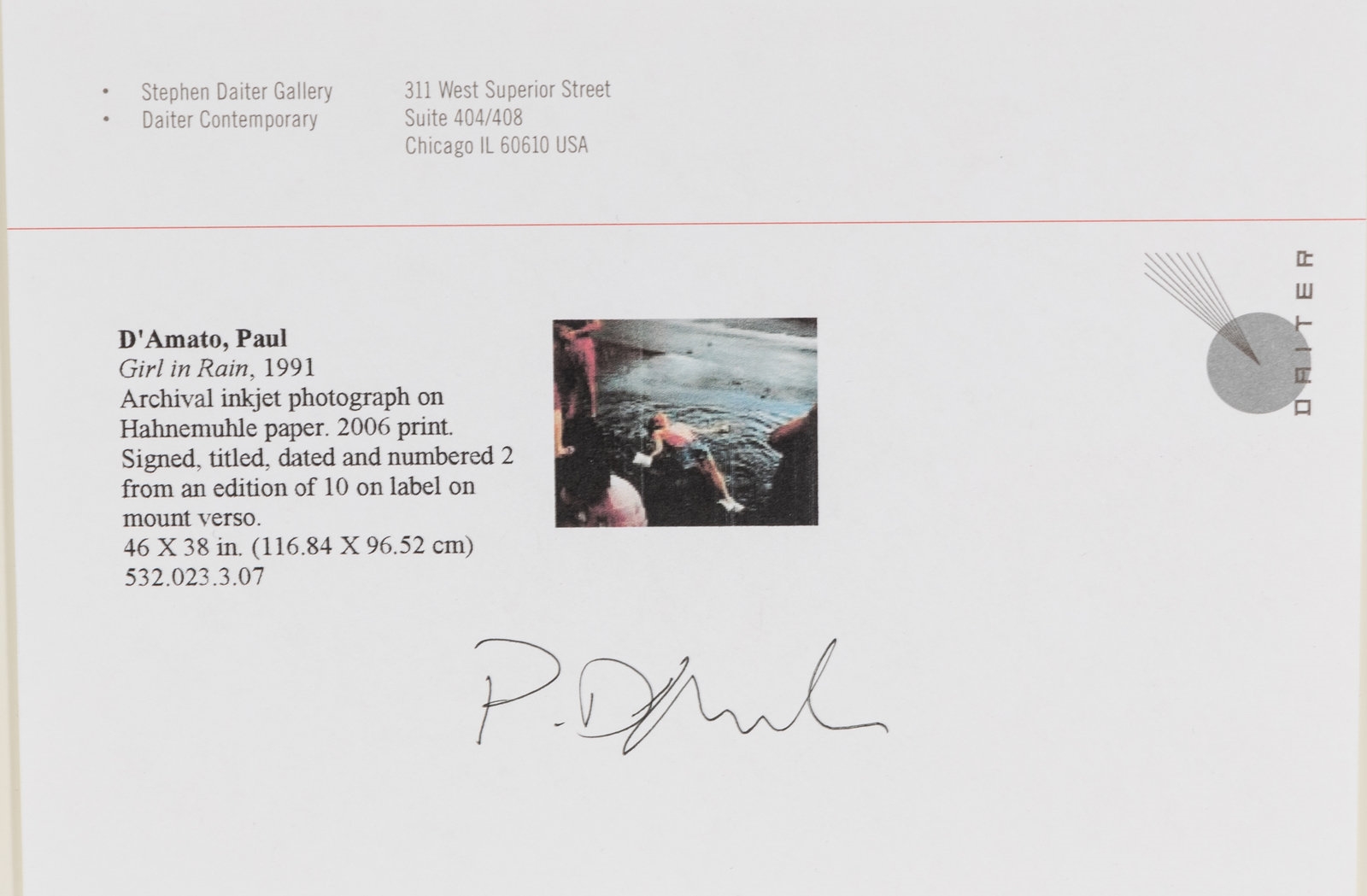 Artwork by Paul D'Amato, Girl in Rain, Made of Archival pigment print