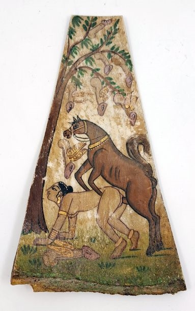 Indian School, 19th Century | Bestiality, Woman and her horse, under the tree of vits, 19th