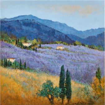 Südliche Landschaft mit Lavendelfeld - Johan Peter Pernath