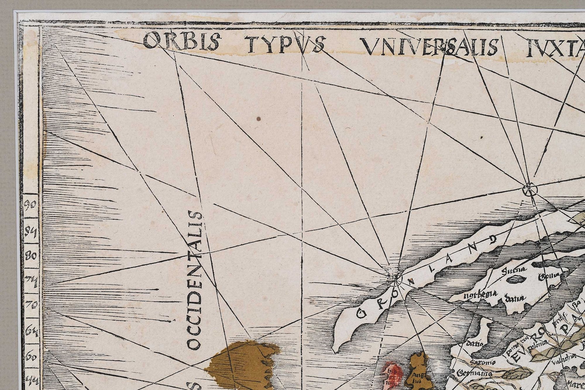 Artwork by Martin Waldseemuller, Orbis Typus Universalis Luxta Hydrographorum Traditionem, Made of engraving on laid paper with hand colored highlights