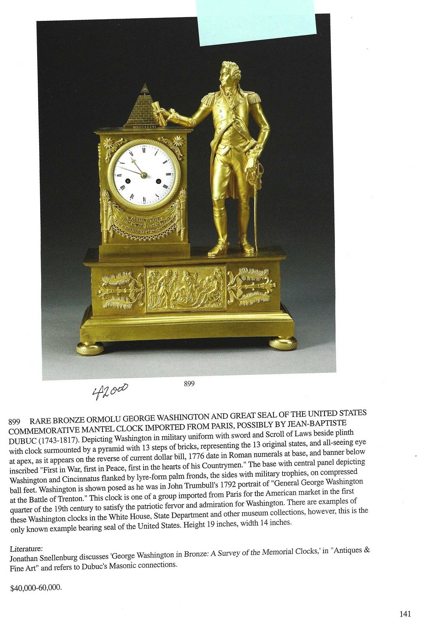 Jean-bapiste Dubuc | Rare Classical Ormolu George Washington Mantel ...