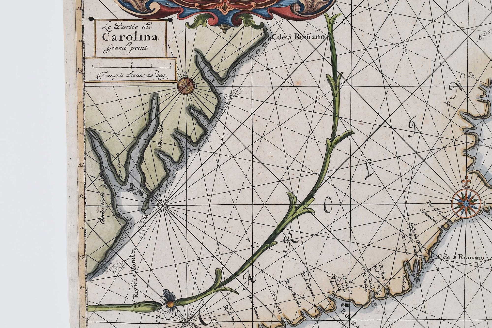 Artwork by Jacobus Robijn, Caerte vande Cust Carolina, Made of engraving on laid paper with hand colored