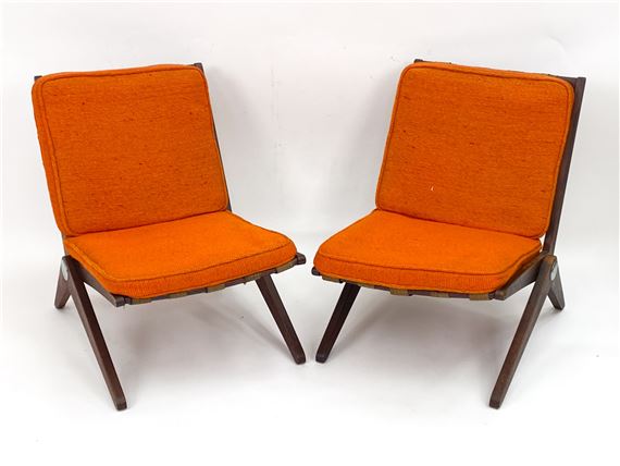 PAIR OF PIERRE JEANNERET "SCISSOR" LOUNGE CHAIRS by Pierre Jeanneret, Knoll Associates