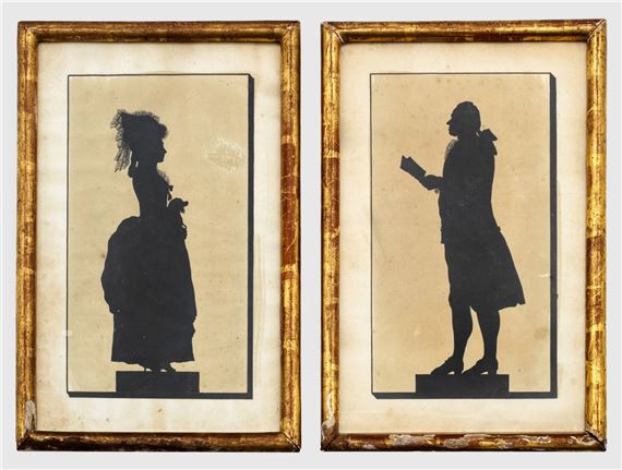 A pair of German Rococo style paper-cutting by German School, 18th Century, circa 1800