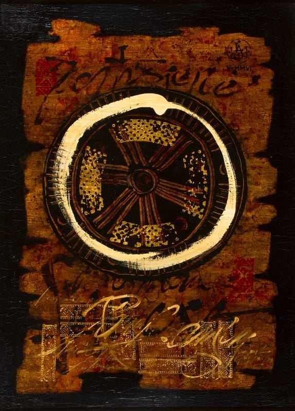 Artwork by Luis Alberto Hernández, De la serie Travesía VIII, 2006, Made of Mixed media and leaf on scrim cardboard